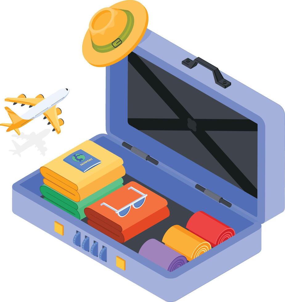 Open Suitcase with Travel Essentials vector