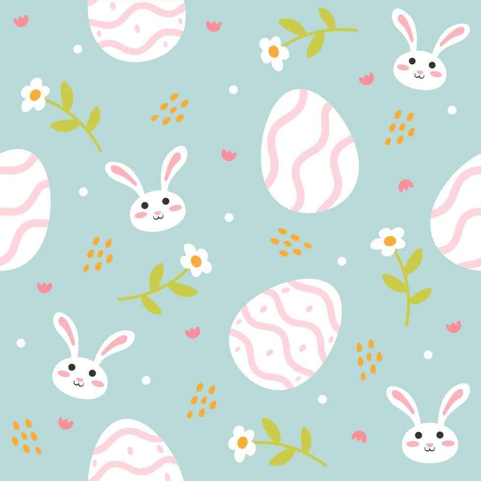 Cute easter eggs and bunny seamless pattern. Colorfull illustration. Tosca Background vector