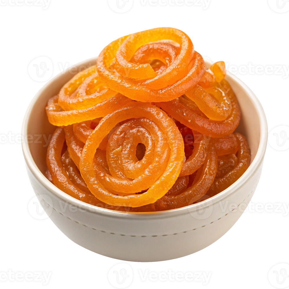 Delightful deep-fried jalebi in a bowl isolated on transparent background png