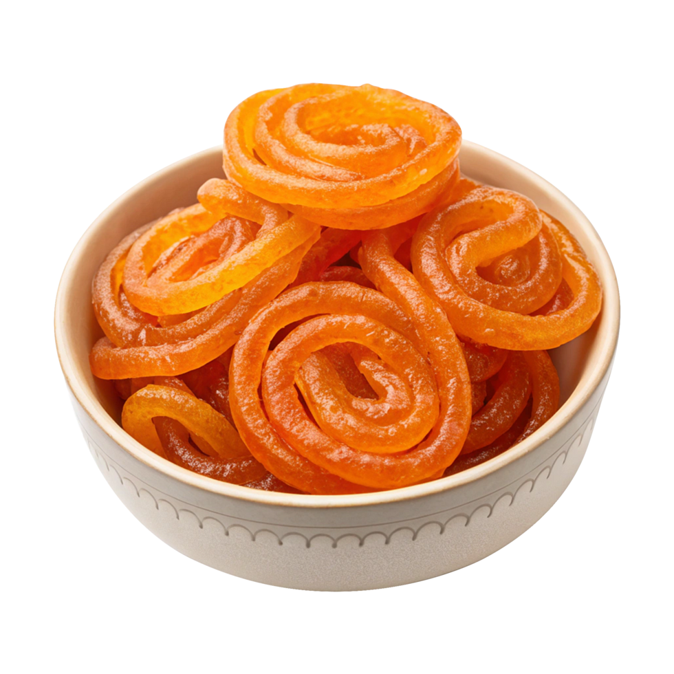 Deep fried crispy jalebi in a bowl isolated on transparent background png