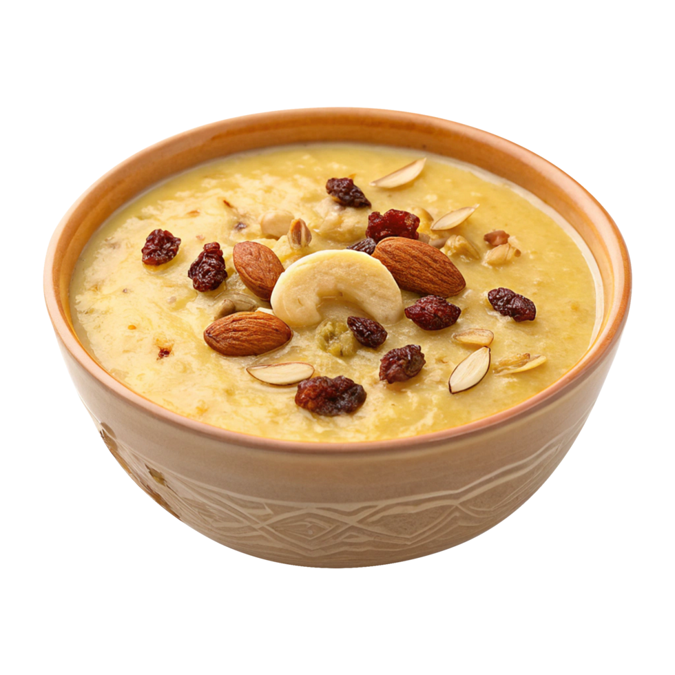 Traditional Indian Kheer in a Wooden Bowl Isolated png