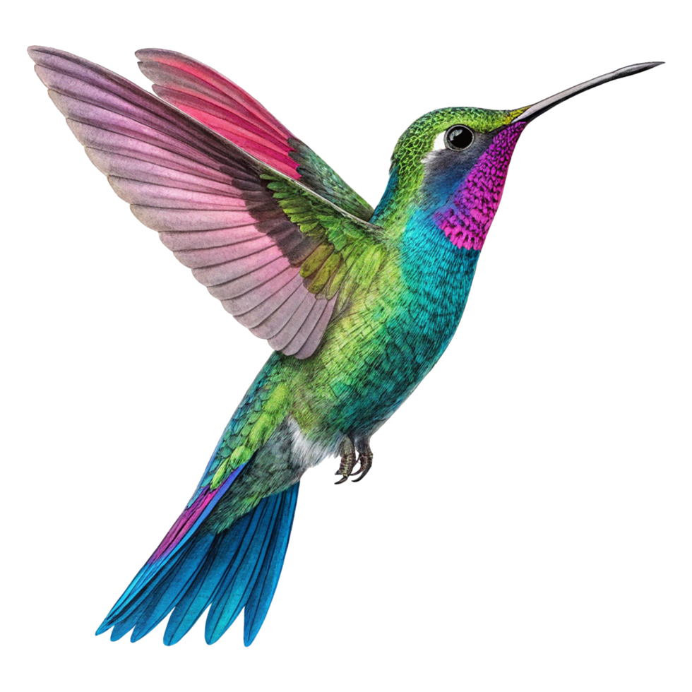 Brightly colored hummingbird in motion png