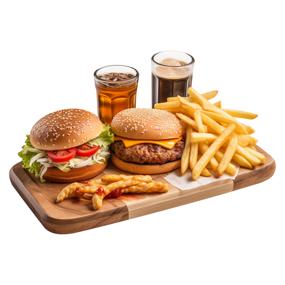 Mouthwatering Hamburger Displayed on a Wooden Surface png