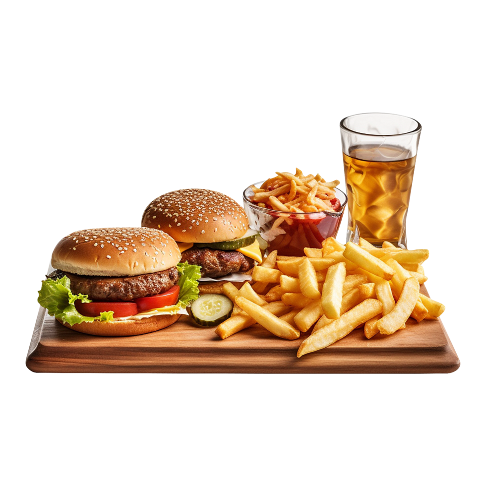 Crispy Hamburger Placed on a Clean Fast Food Board png