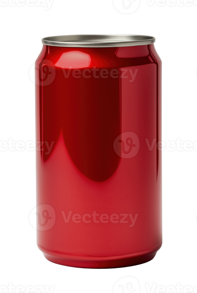 Front view of a red aluminum soda can isolated on transparent background png