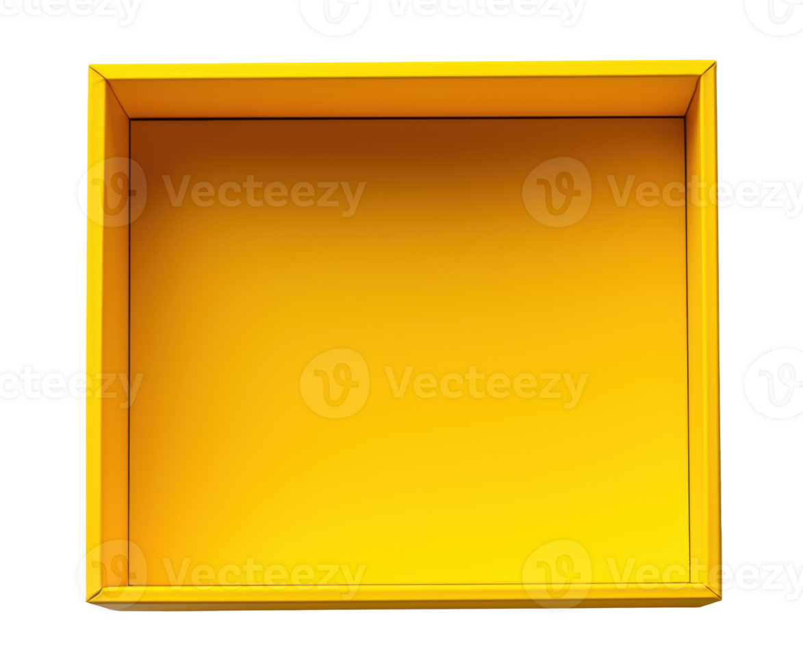 Open empty yellow box isolated on transparent background, top view png