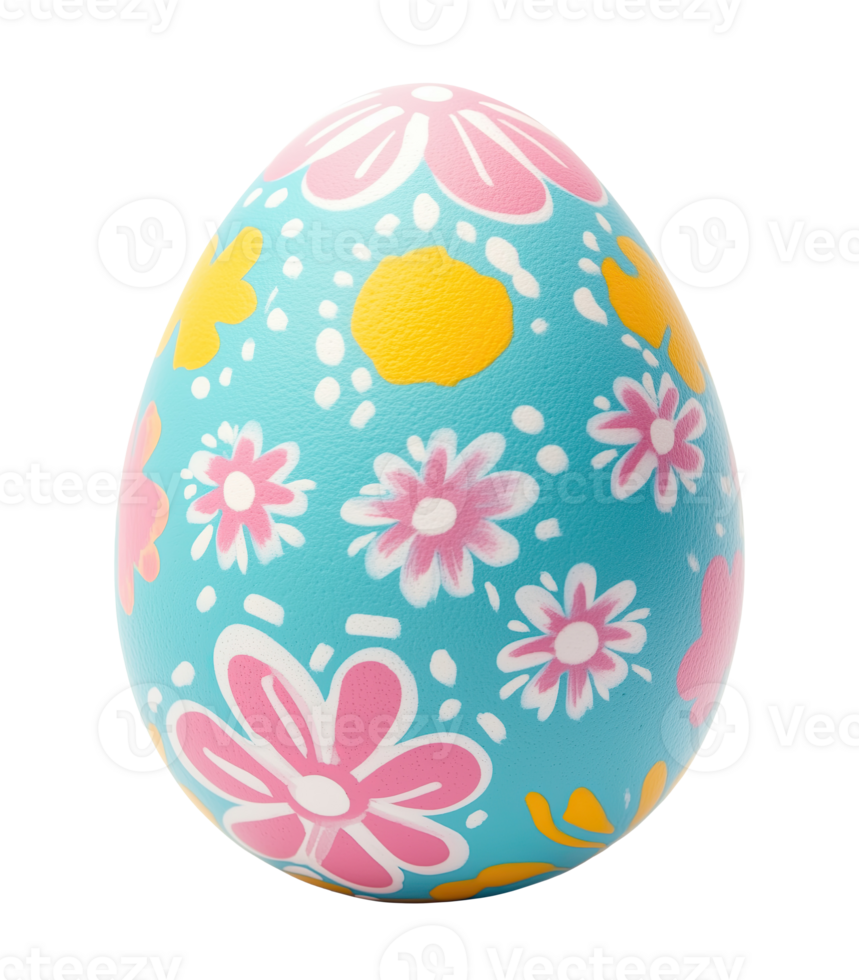 Blue Easter egg with floral pattern isolated on transparent background png