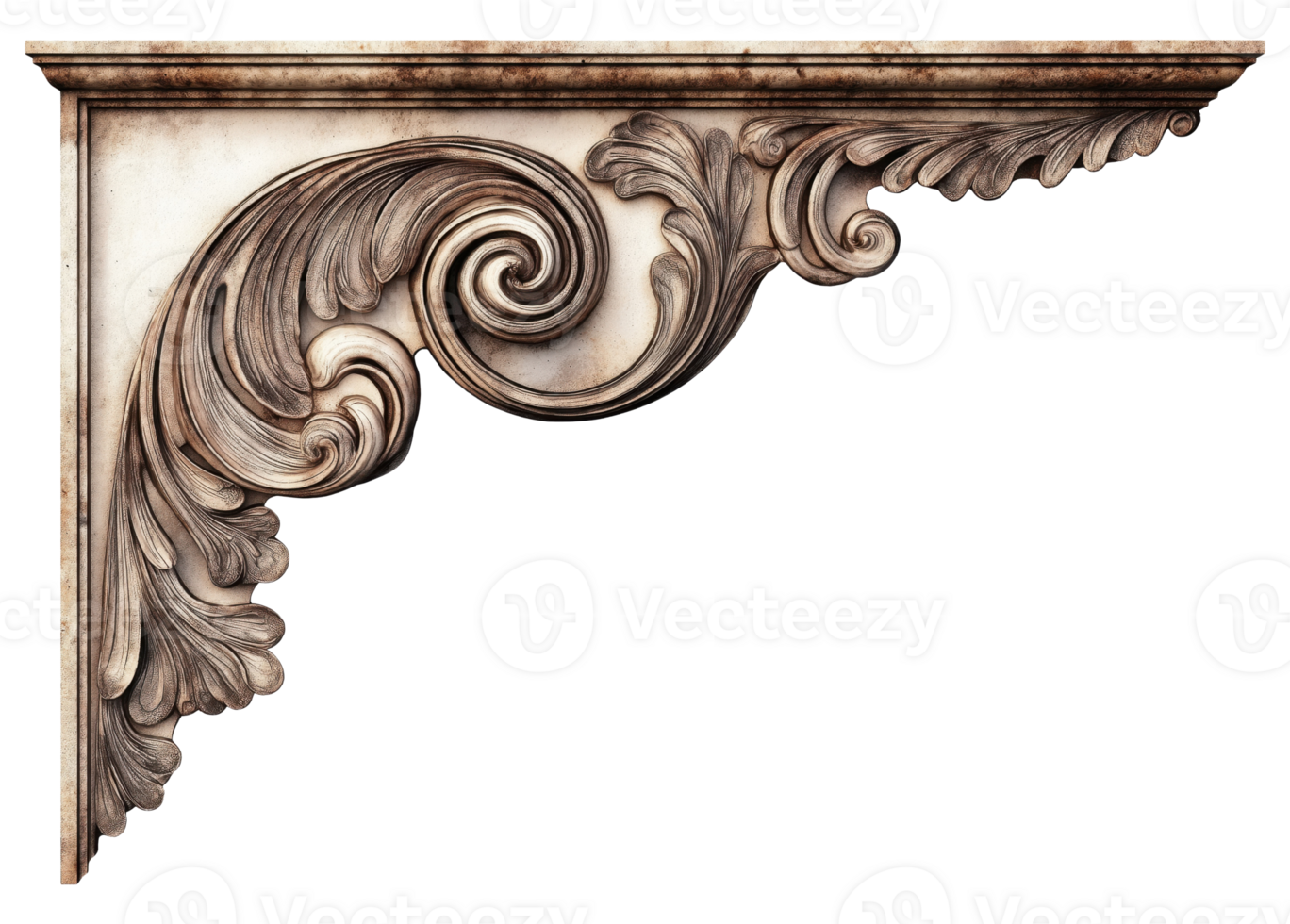 Decorative stone corner with a leaf design, isolated on a transparent background png