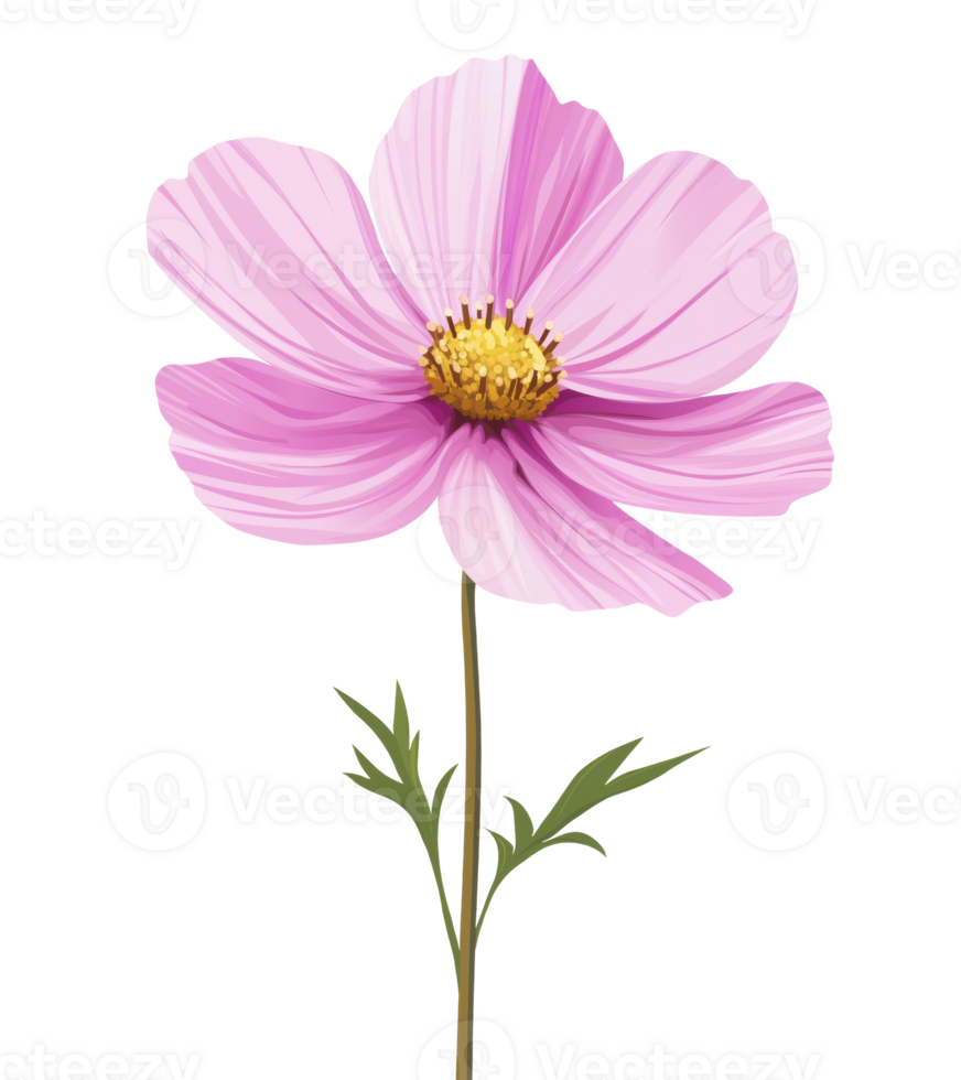 Pink Cosmos Flower with Stem, Illustration png