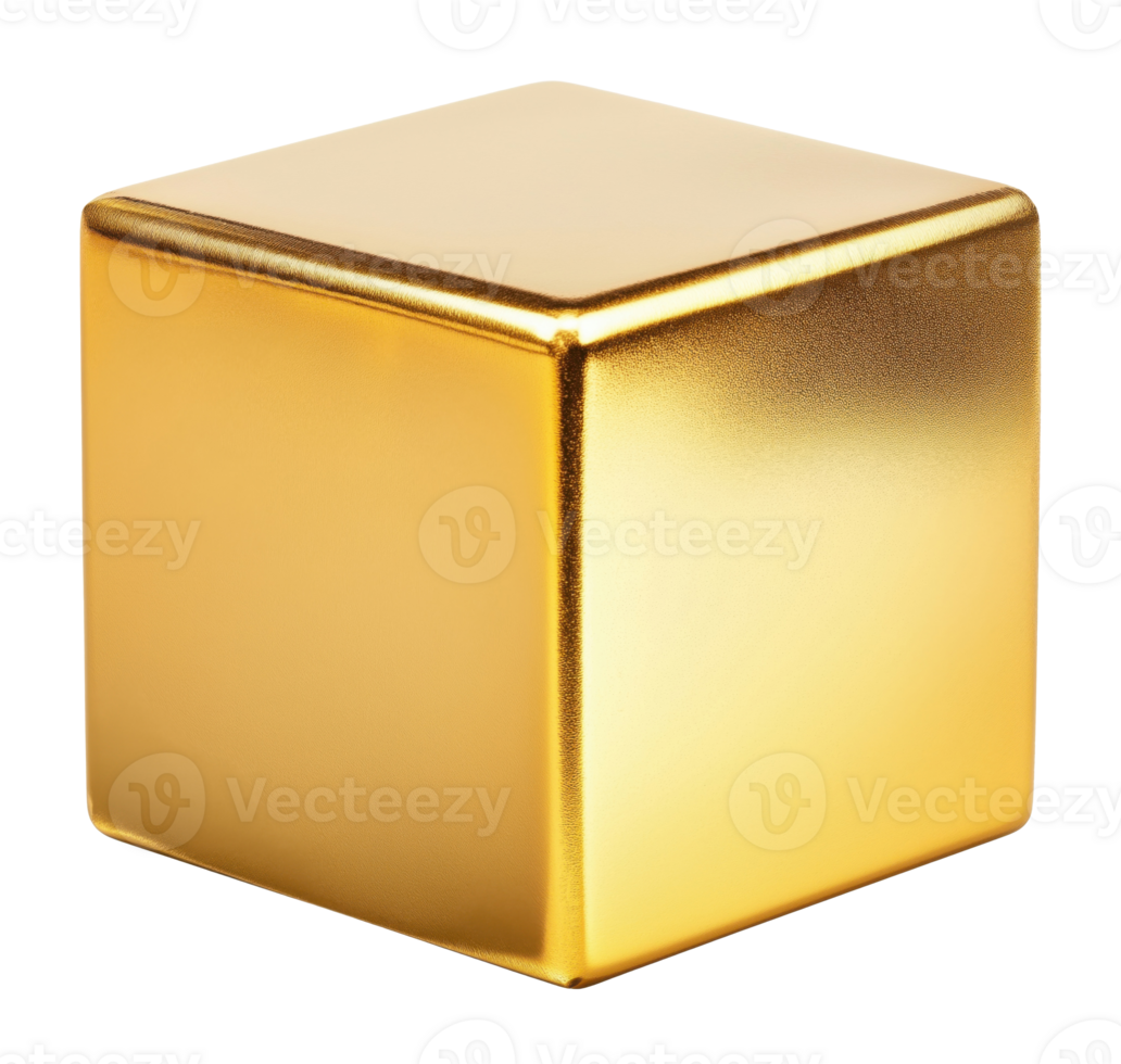 Shiny gold cube isolated on a transparent background png