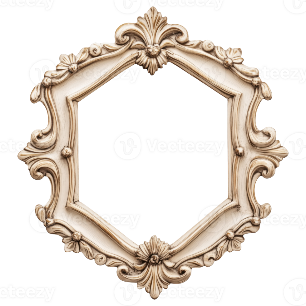 Vintage hexagon frame with decorative elements, isolated on a transparent background png