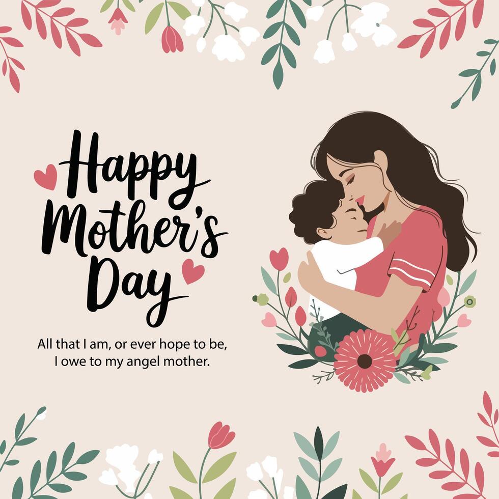 Happy Mother's day illustrations of mother, and child card poster banner for social media post vector
