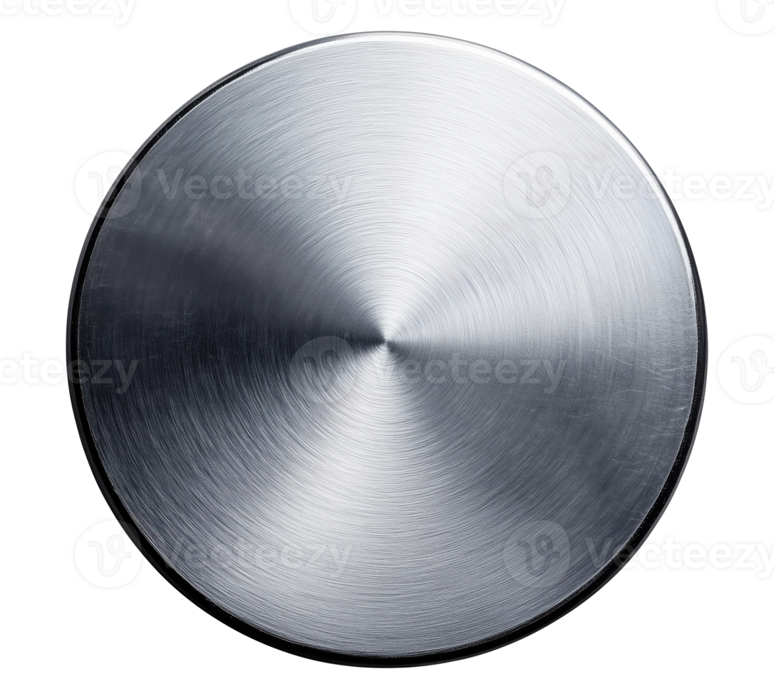 Round brushed metal board with a textured surface, isolated on a transparent background png