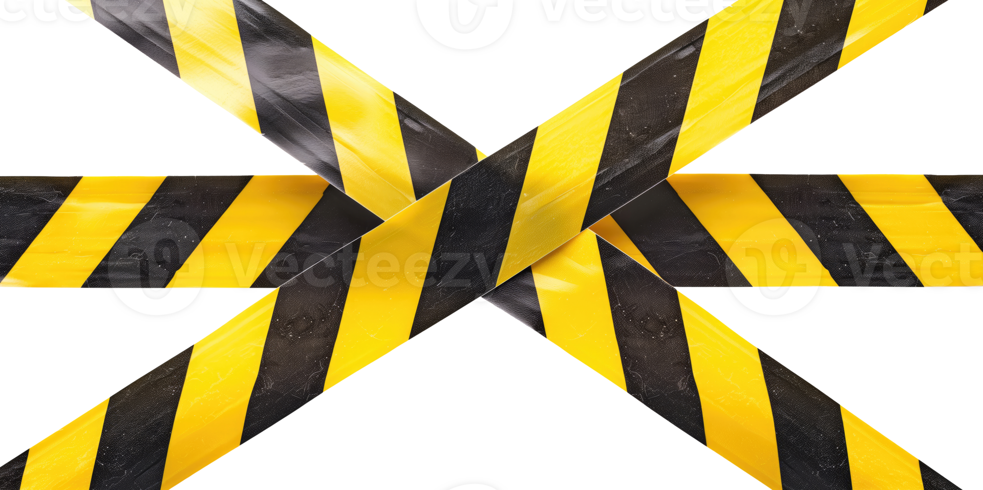 Black and yellow warning tape arranged in a cross shape, isolated on a transparent background png