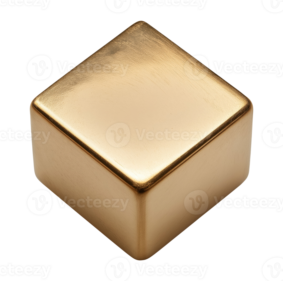 Shiny gold cube, isolated on a transparent background, top view png