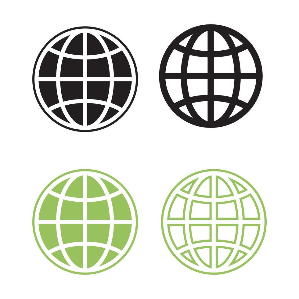 Four Globe Icons Set Earth Symbols Isolated White Background Web Design vector