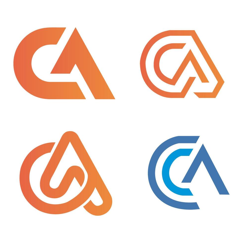 Set of Four Stylized CA Letter Logos Abstract Design Isolated White Background Branding Symbol vector