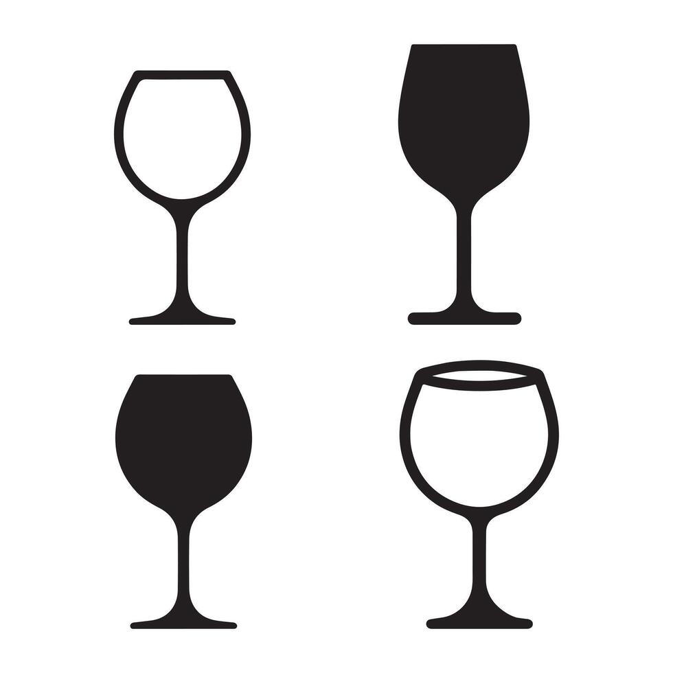 Four Wine Glass Icons Set Drink Symbols Isolated White Background Bar Design vector