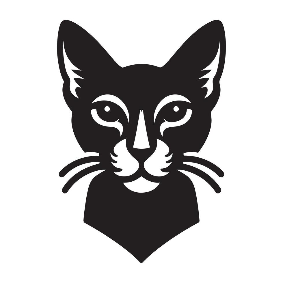 Black Cat Head Illustration Simple Portrait Isolated White Background Pet Design vector