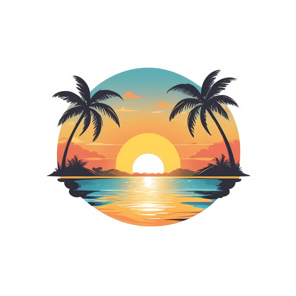 Sunset sticker with palm trees and the ocean png
