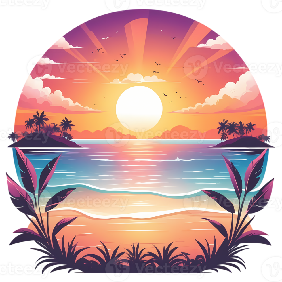 Flat Design Sunset with Palm Trees png