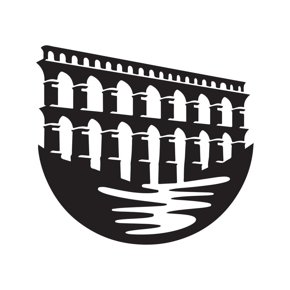 Abstract Black Silhouette of Aqueduct Bridge Design vector