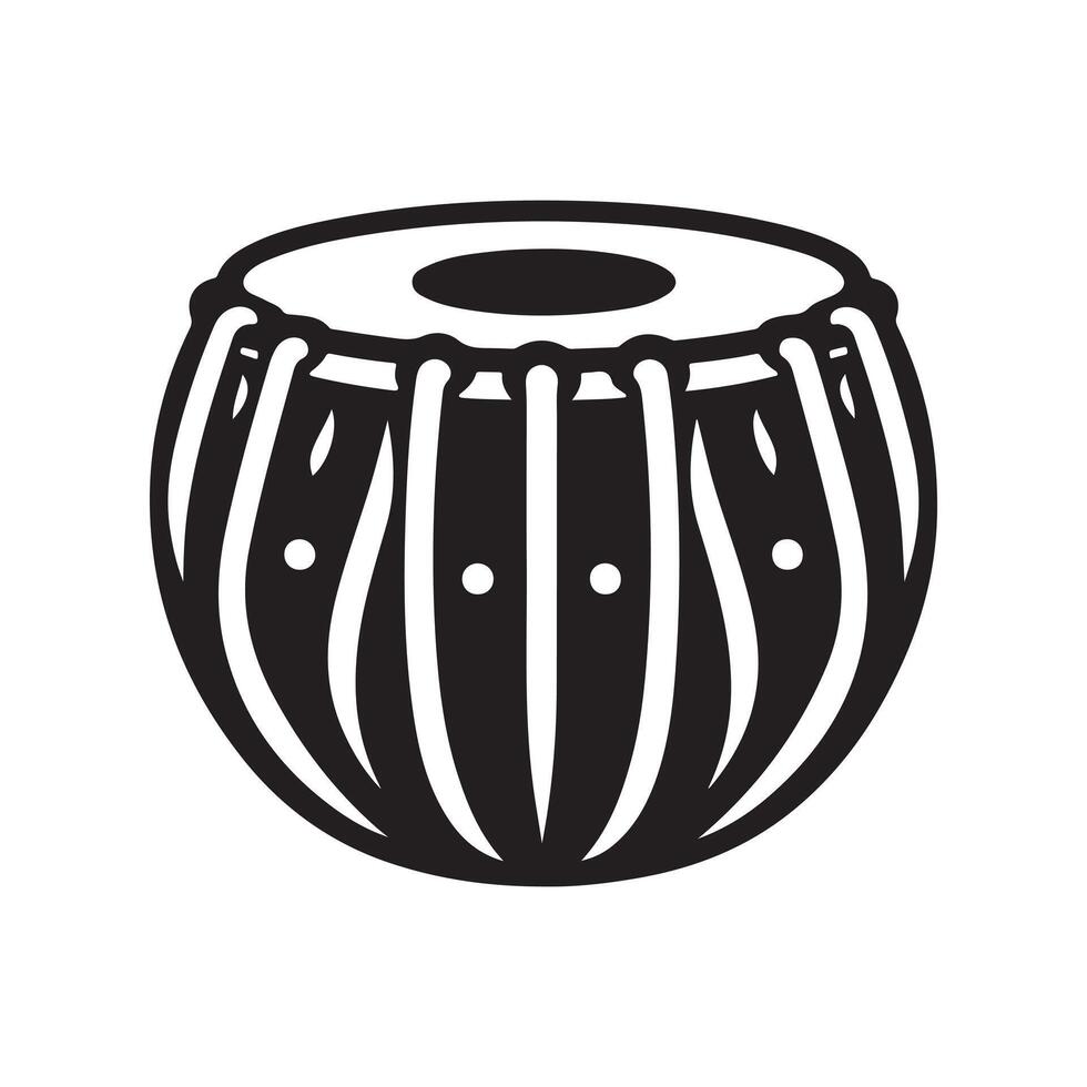 Tabla Traditional Instrument Black Silhouette vector