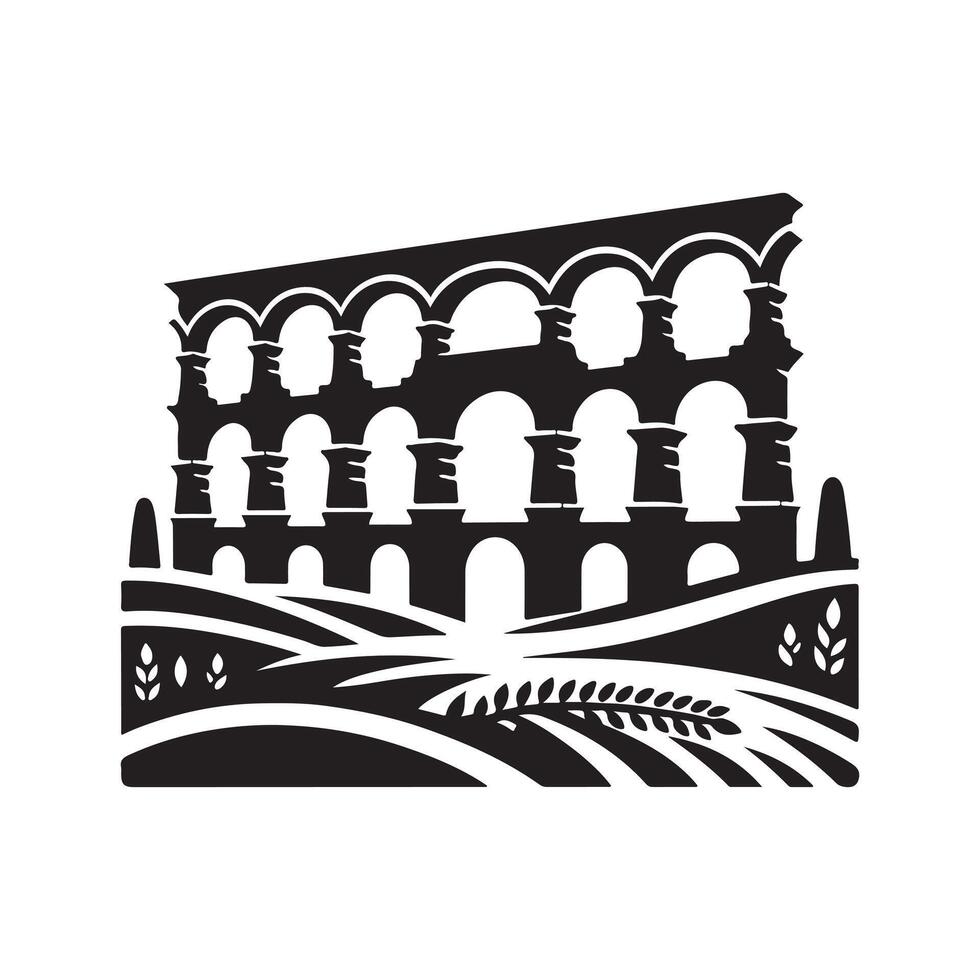 Black Silhouette of Aqueduct Bridge for Graphic Use vector