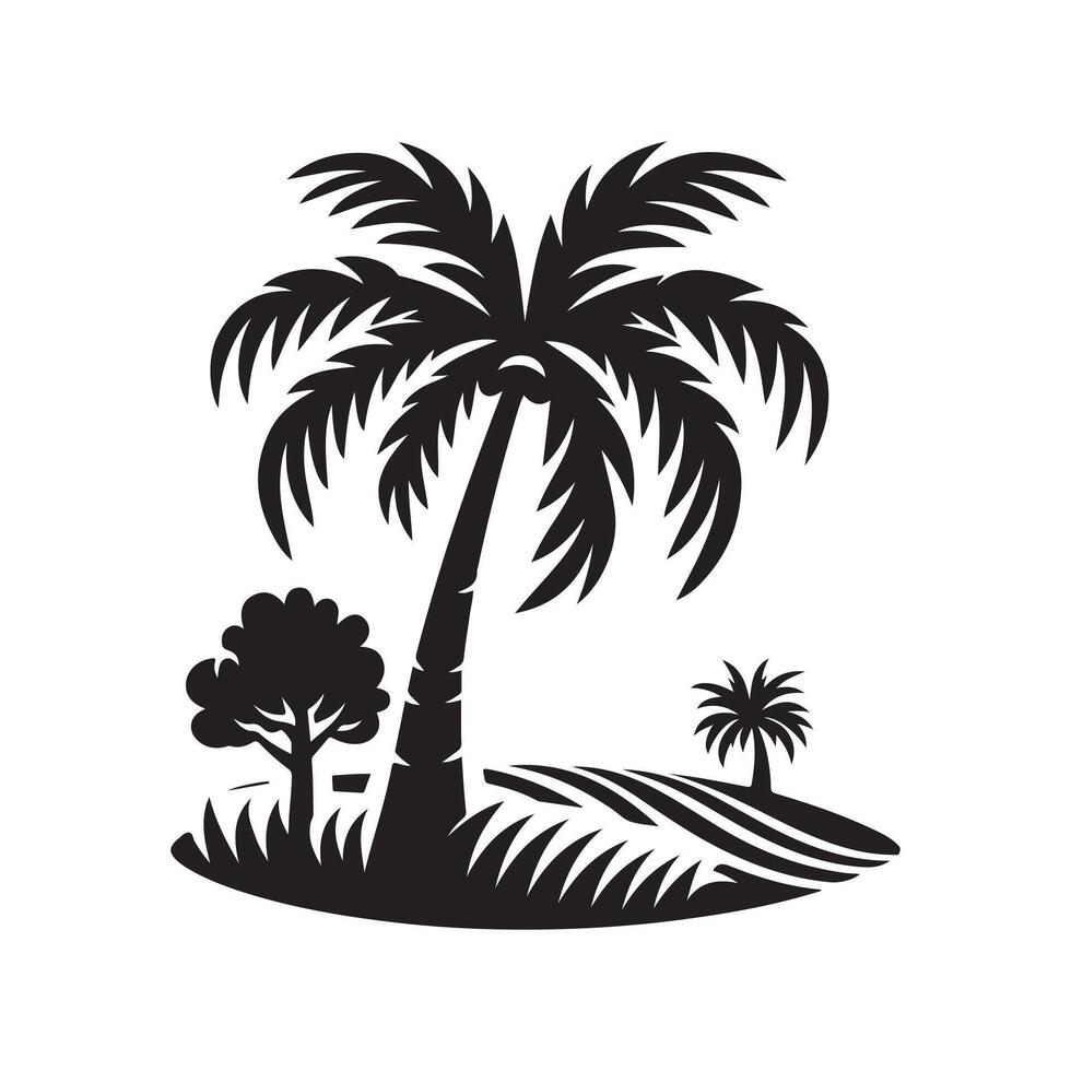 Exotic Coconut Tree Black Silhouette vector