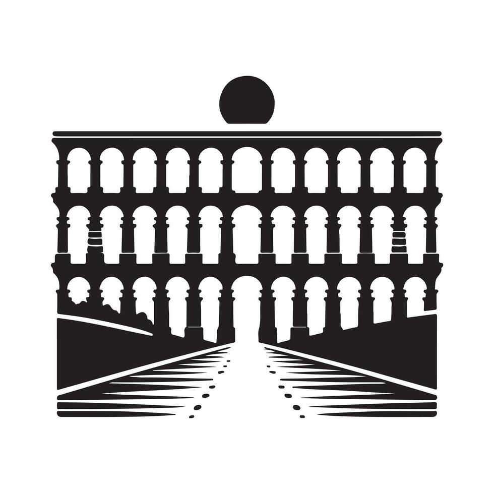 Black Silhouette of Aqueduct Bridge for Professional Graphics vector