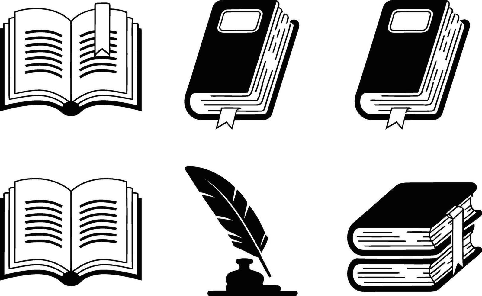 Simple Black and White Book and Quill Icons Set vector