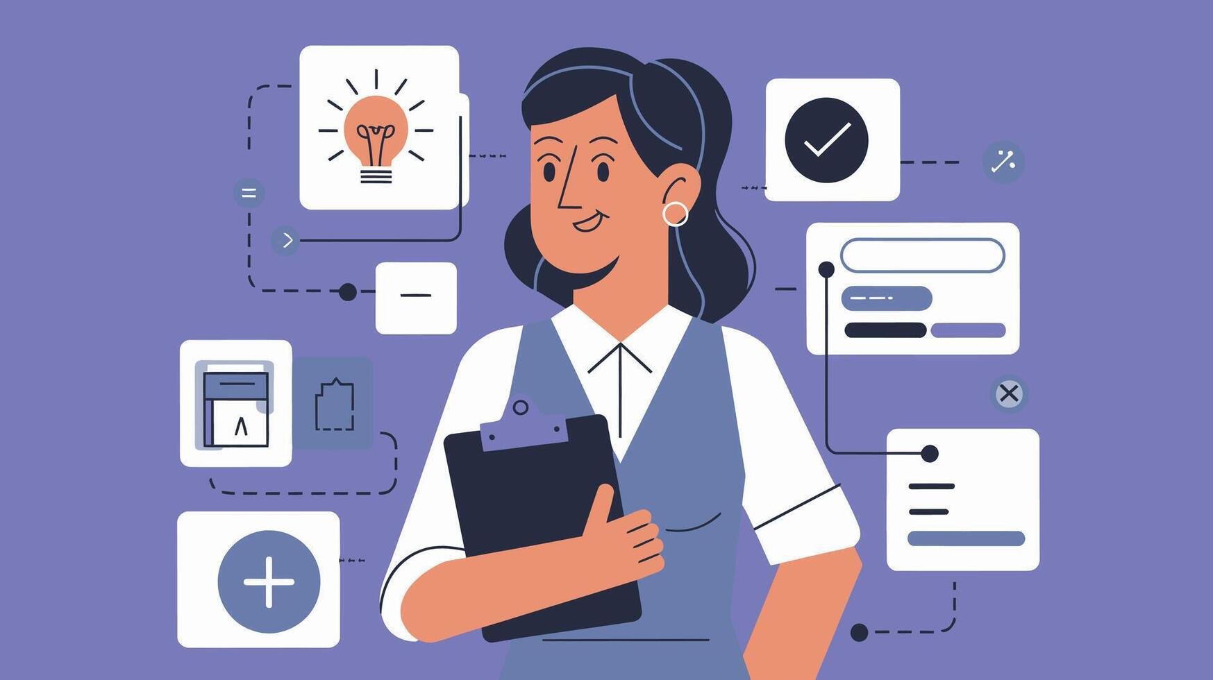 Confident businesswoman manages complex project vector