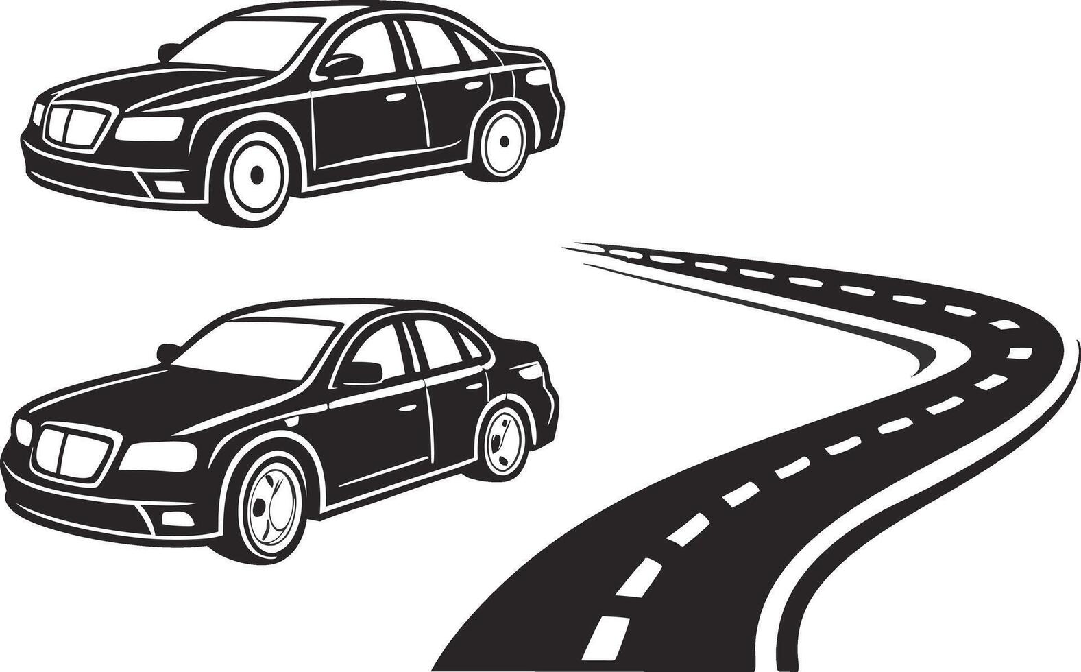 Stylish Car Silhouette on Winding Road vector