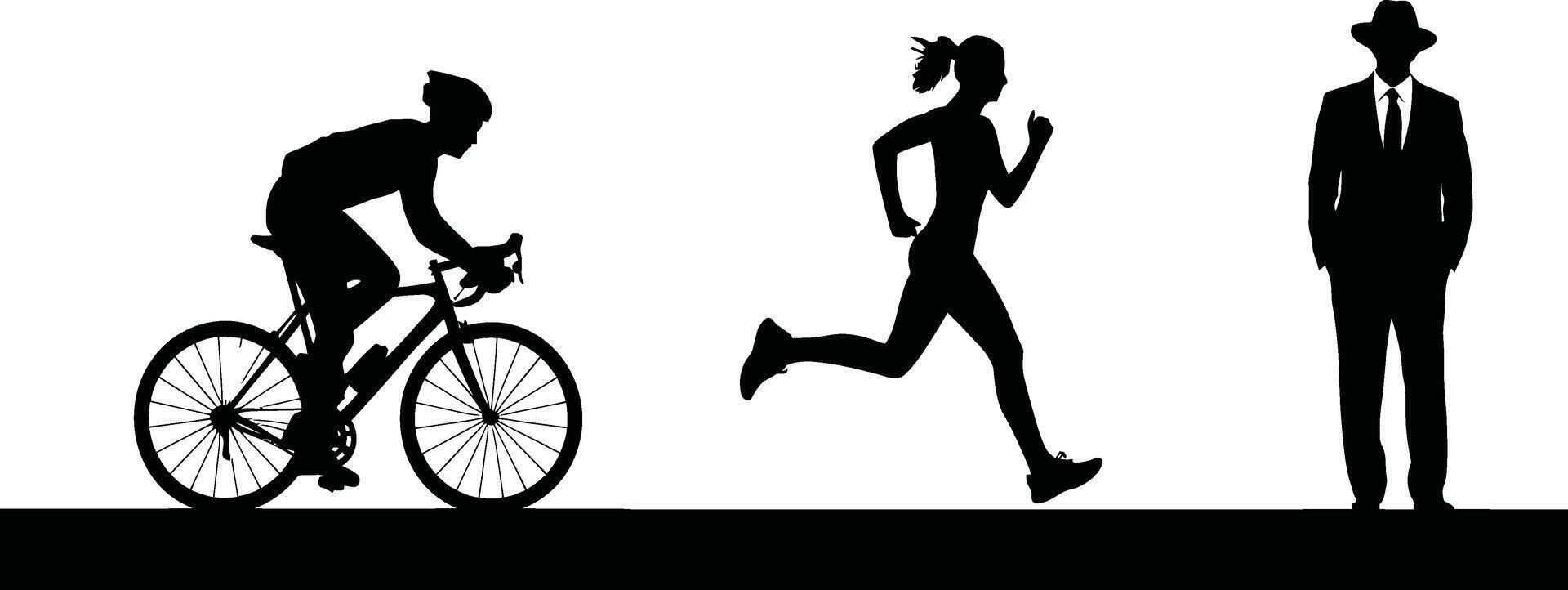 Silhouettes of cyclists, runners, and a businessman. vector