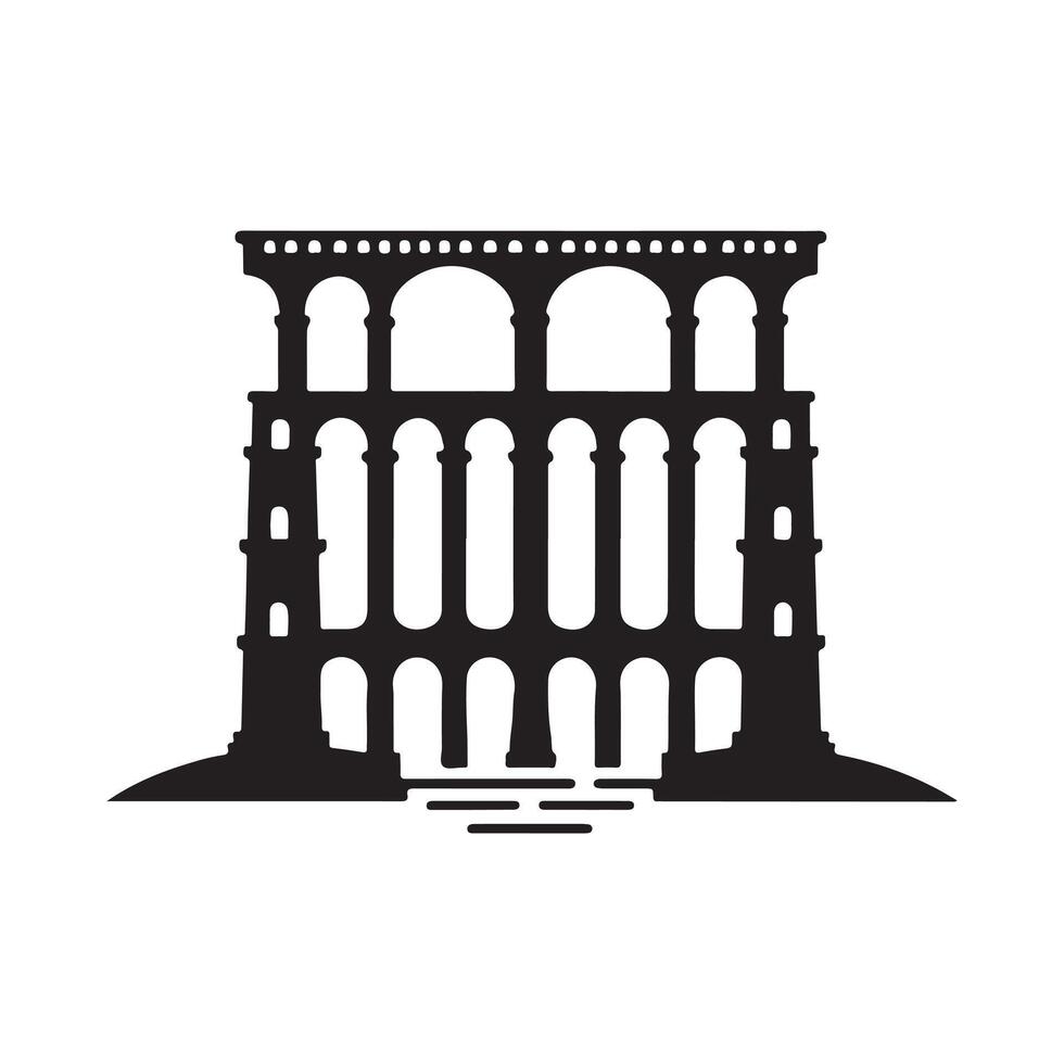 Artistic Aqueduct Bridge Black Silhouette Image vector