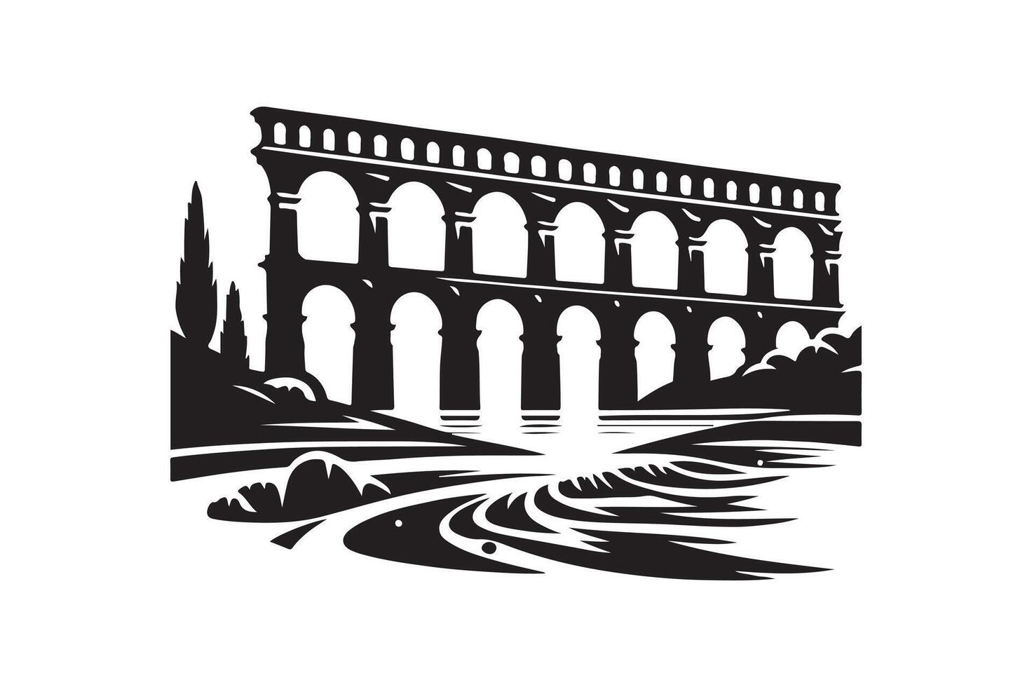 Clean Aqueduct Bridge Black Silhouette for Creative Use vector