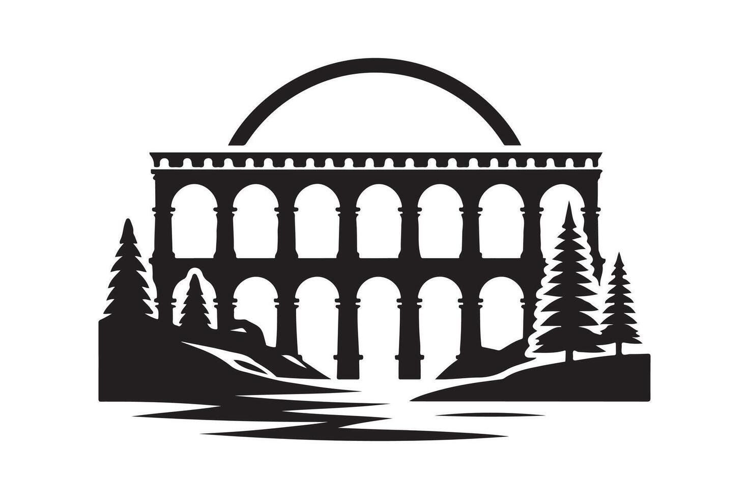 Creative Black Silhouette Aqueduct Bridge for Art Projects vector