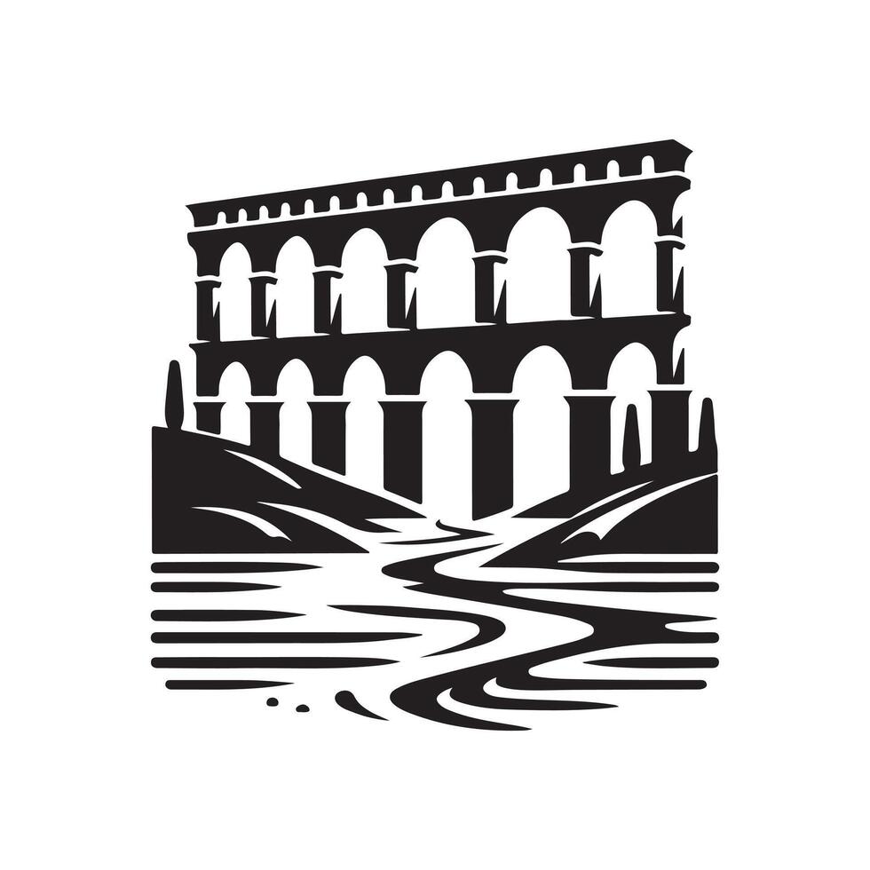 Aqueduct Bridge Black Silhouette for Logos and Branding vector