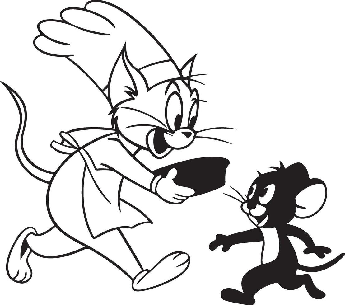Cartoon mouse and chef coloring pages vector