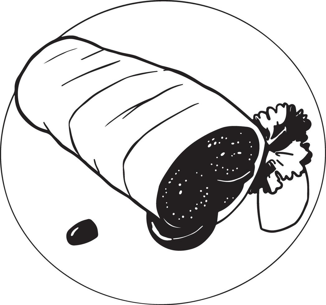 A black and white drawing of a burrito vector