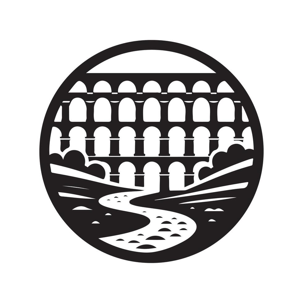 Artwork of Black Aqueduct Bridge Silhouette for Graphic Projects vector