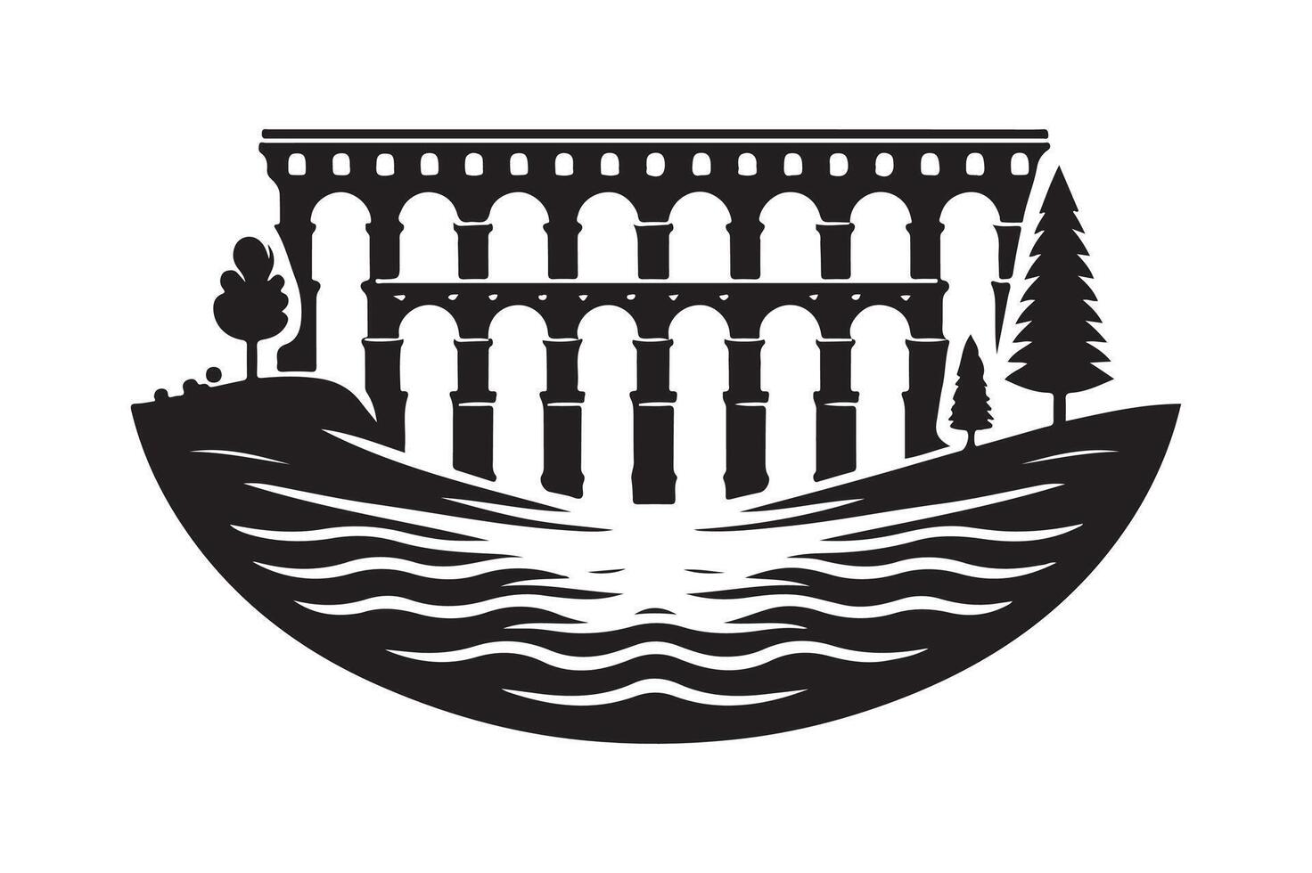Black Aqueduct Bridge Silhouette for Print Design vector