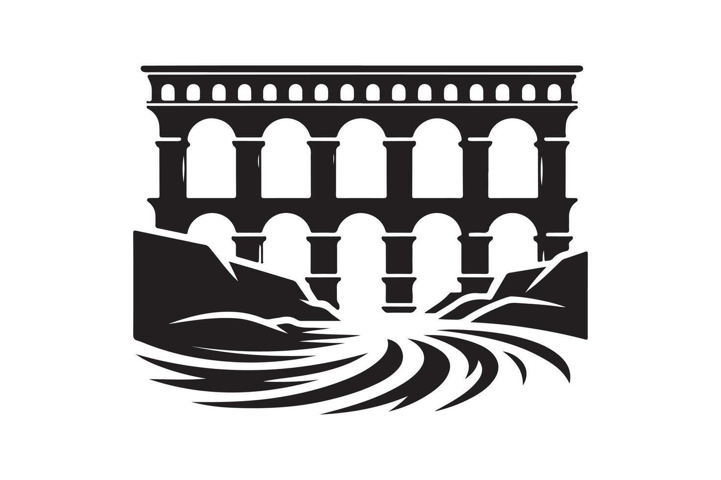 Silhouette of Black Aqueduct Bridge for Digital Art vector