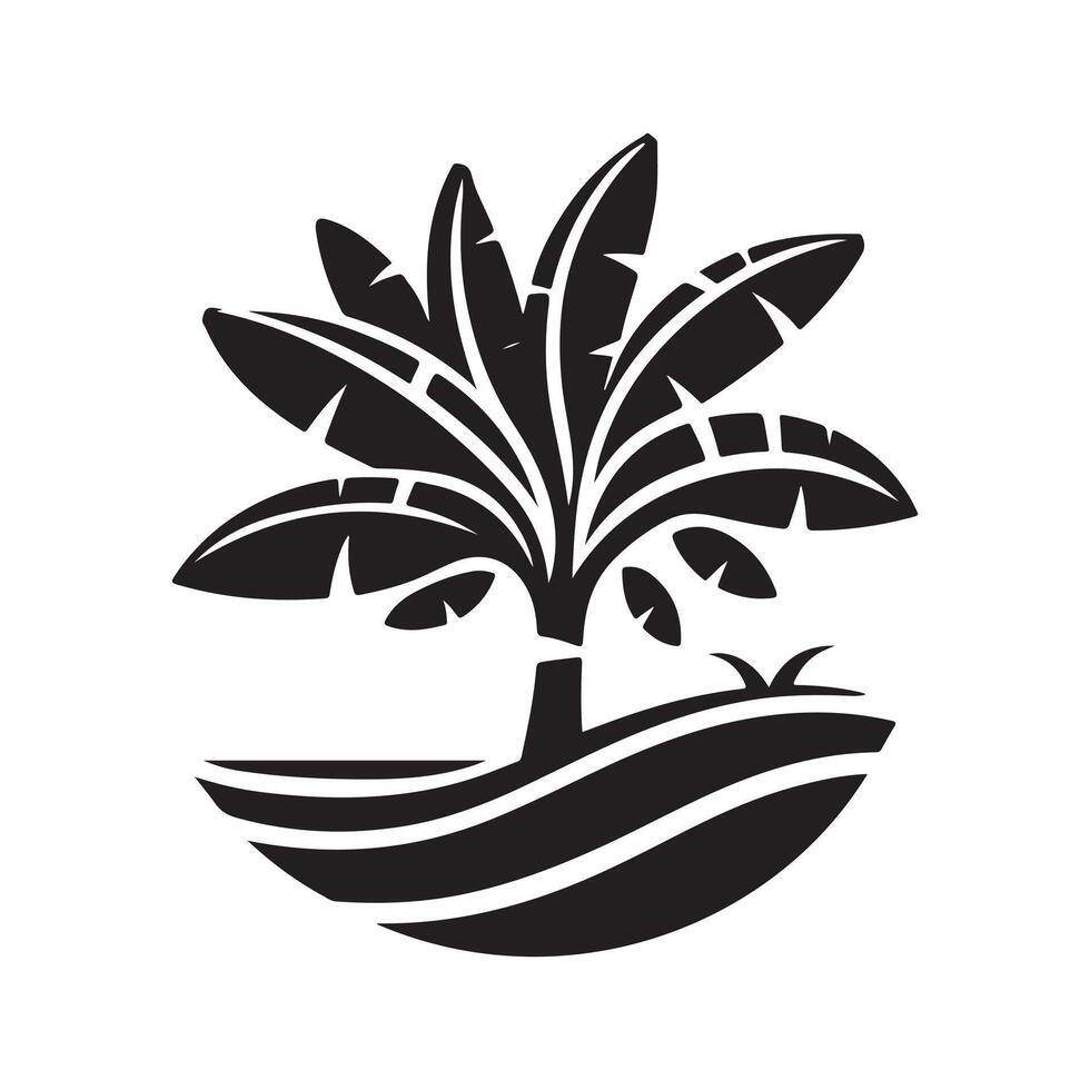 Minimalist Banana Tree Silhouette in Black vector