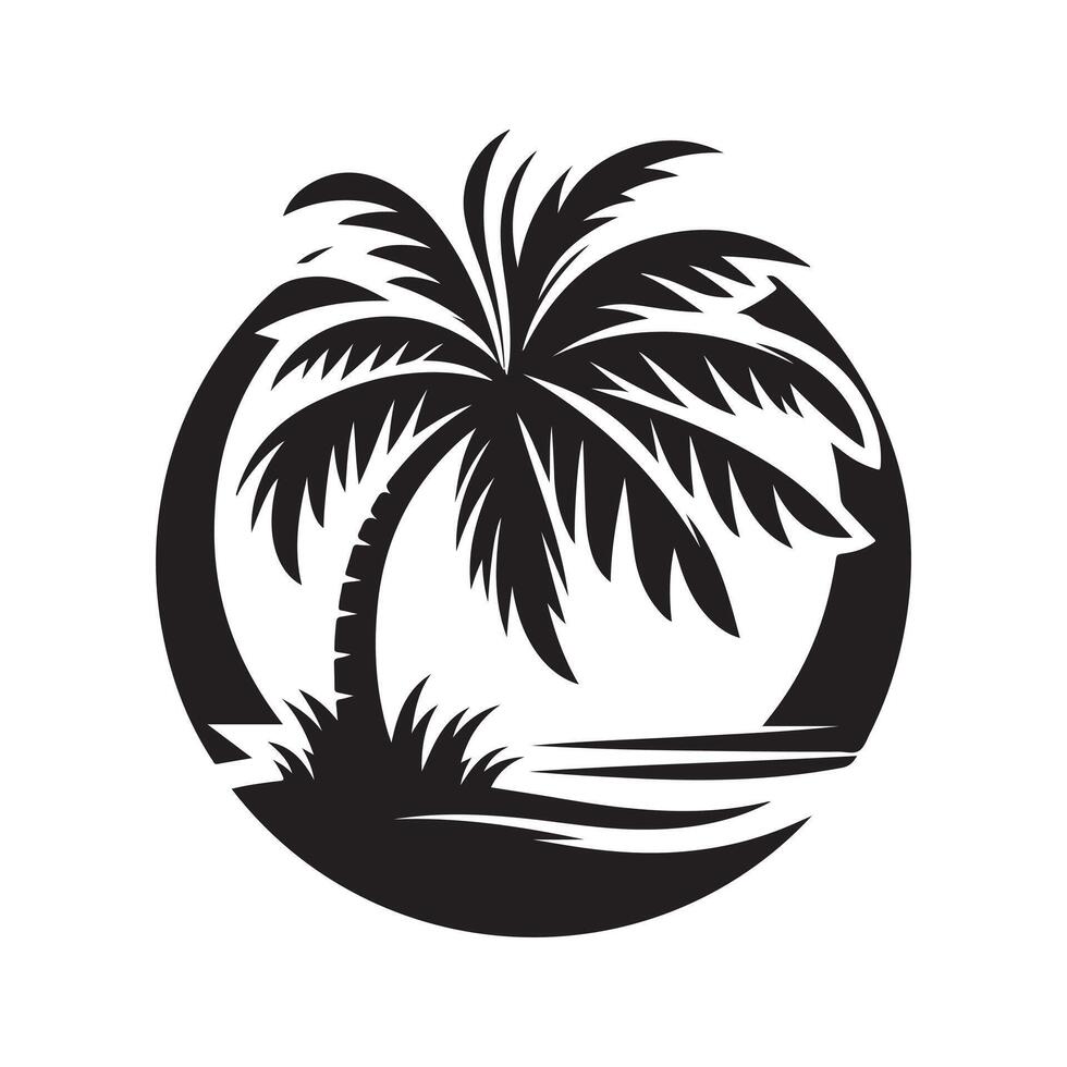 Black Tropical Palm Tree Silhouette vector