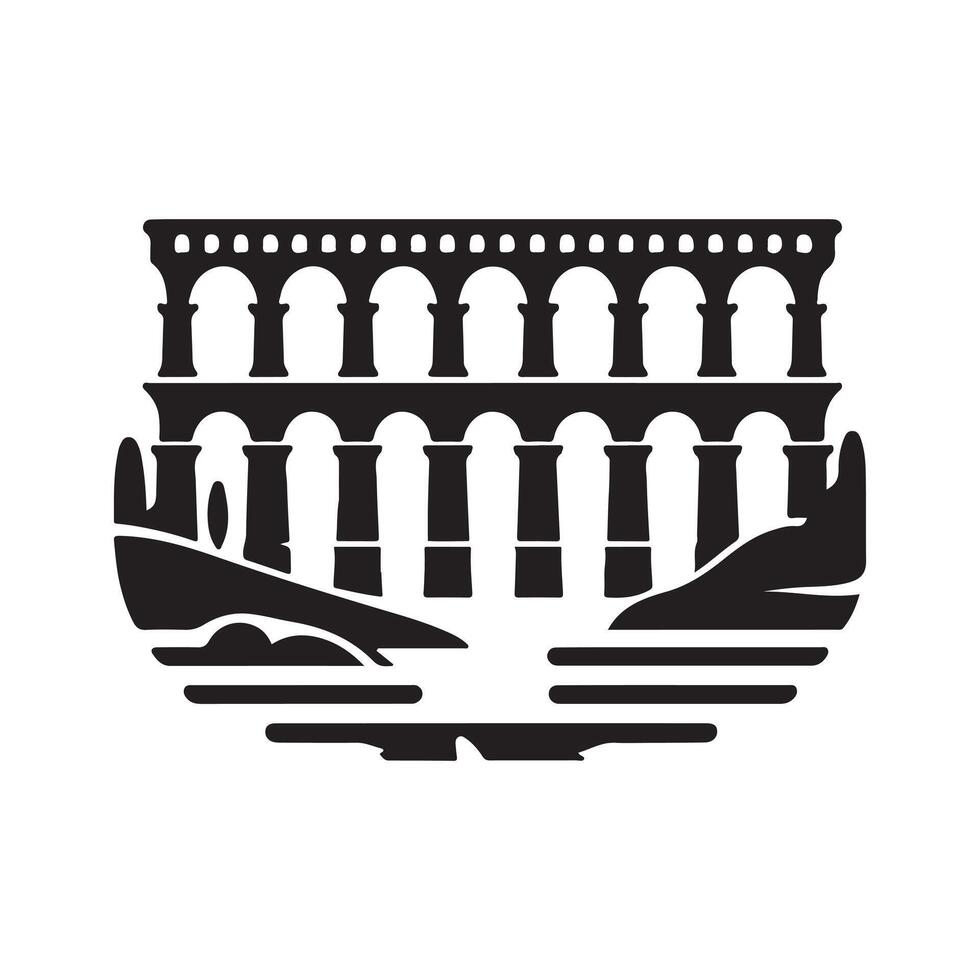 Black Silhouette of an Aqueduct Bridge for Graphics vector