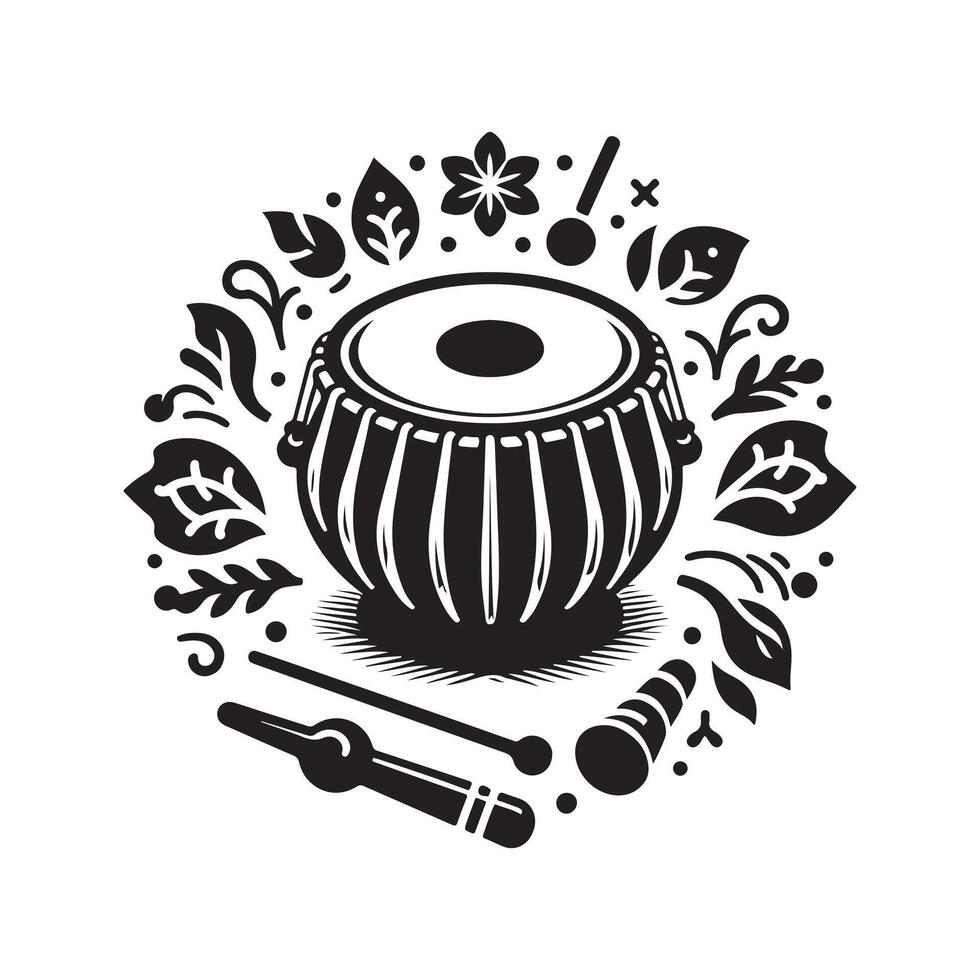 Tabla Black Silhouette for T Shirt Design vector