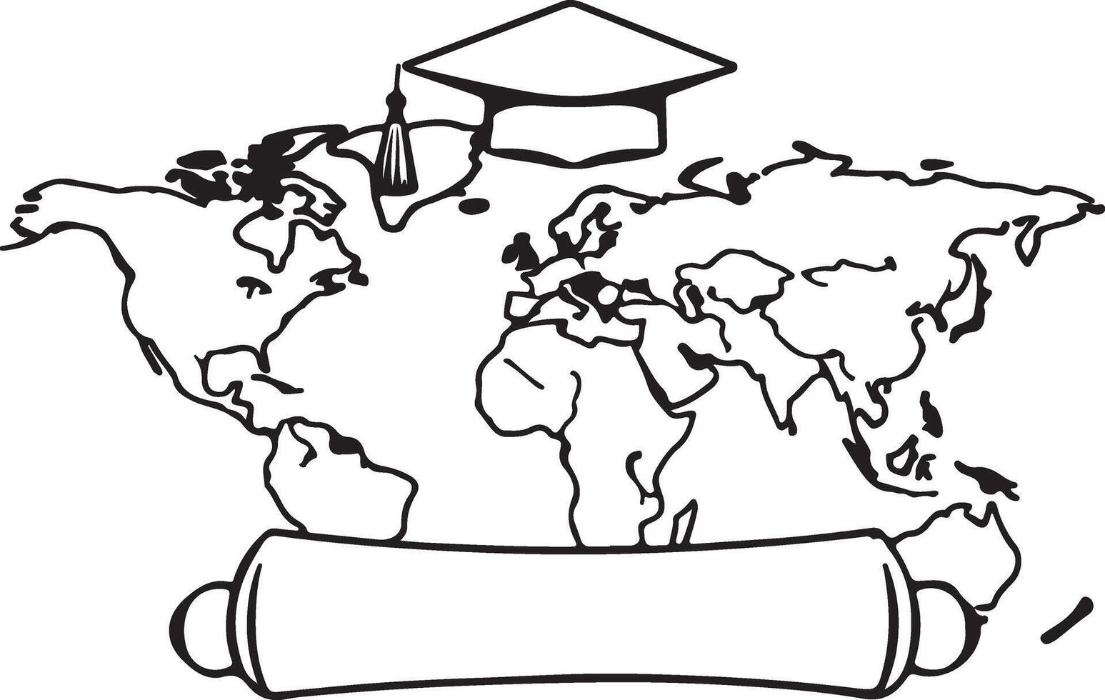 Graduation cap and scroll on a world map vector