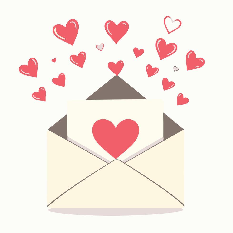 An open envelope with red hearts flying out of it vector