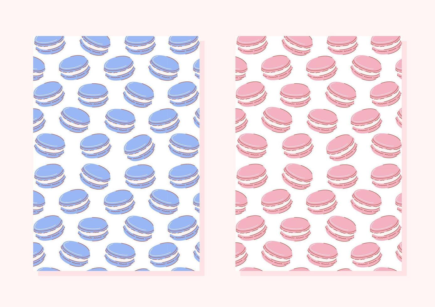Set of blue and pink macarons seamless pattern, background for gender reveal party. Hand drawn macaroons, flat illustration, vertical posters for wrapping paper, print, cover or packaging vector